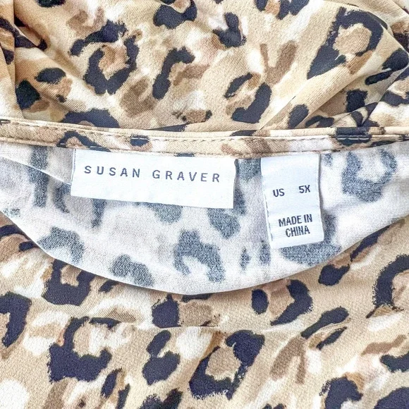 Susan Graver Womens Plus 5X Leopard Print Liquid Knit Tunic Top Square Neck - Picture 6 of 7